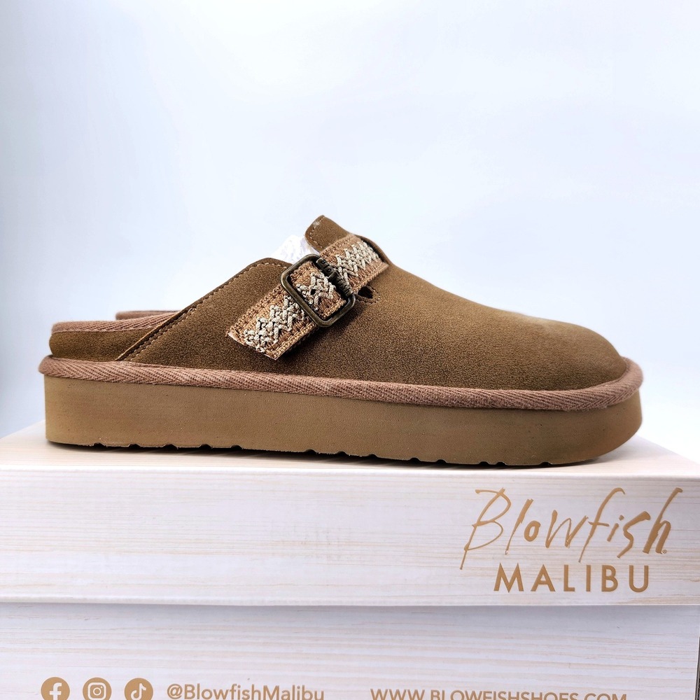 Blowfish Malibu Monday Brown Platform Clogs Faux Fur Lined Mules Womens 8M